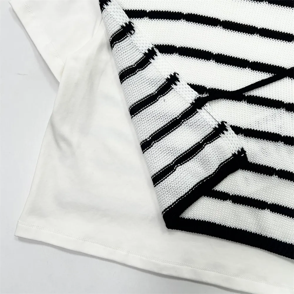 Custom women's striped top Side-opening lace-up design Sexy T-shirt