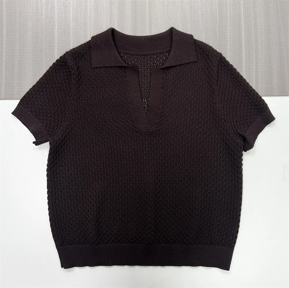 Custom FNJIA Knitted open-collar short-sleeved v-neck polo shirt