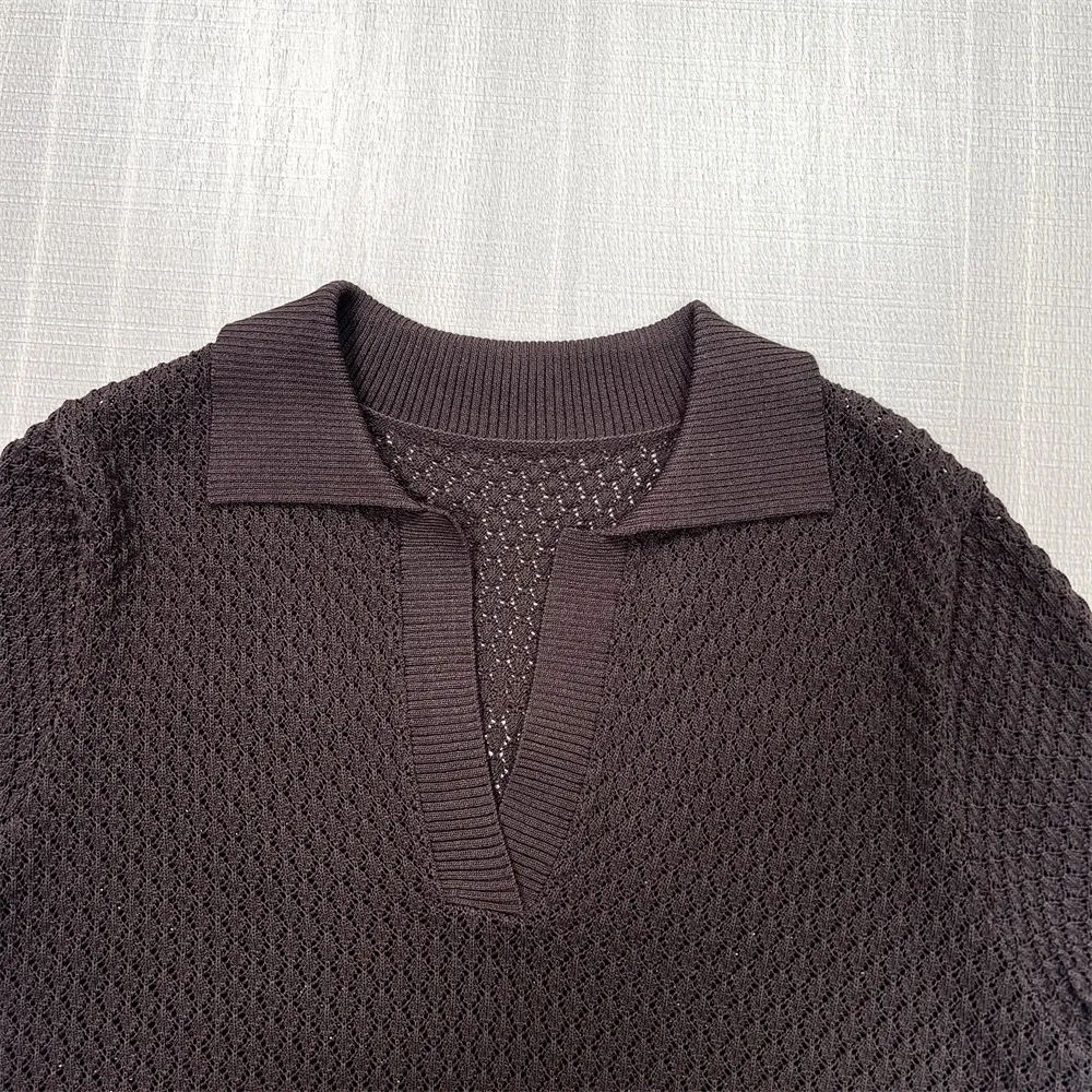 Custom FNJIA Knitted open-collar short-sleeved v-neck polo shirt