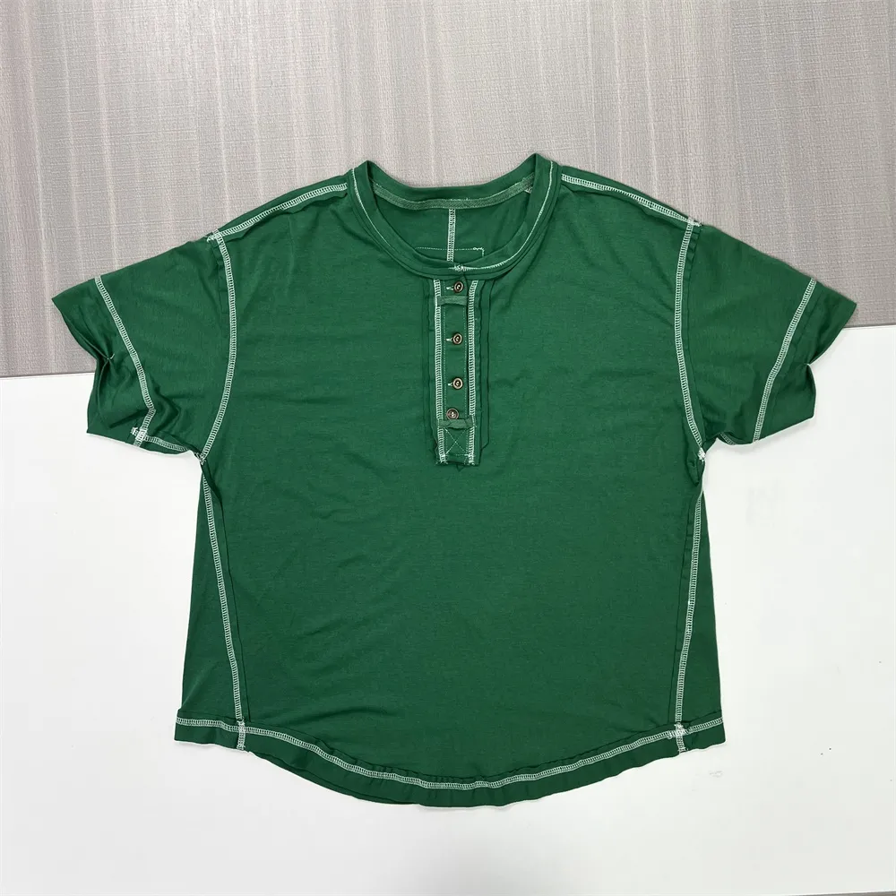 Custom round-neck button design women's pullover T-shirt