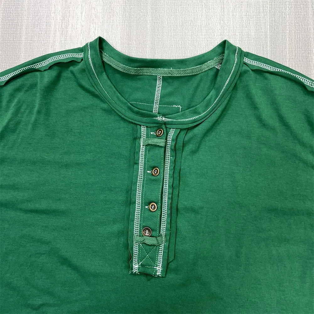 Custom round-neck button design women's pullover T-shirt