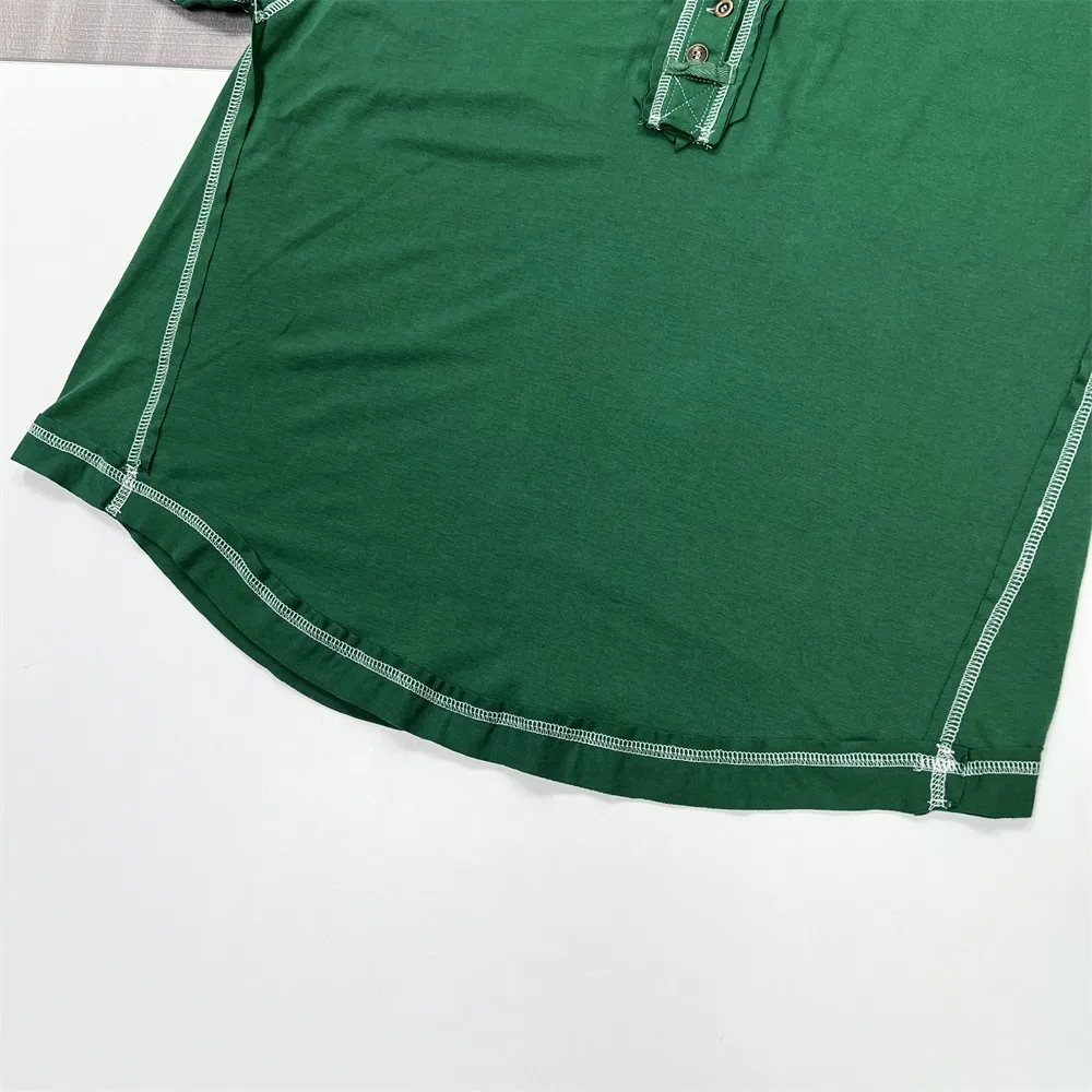 Custom round-neck button design women's pullover T-shirt