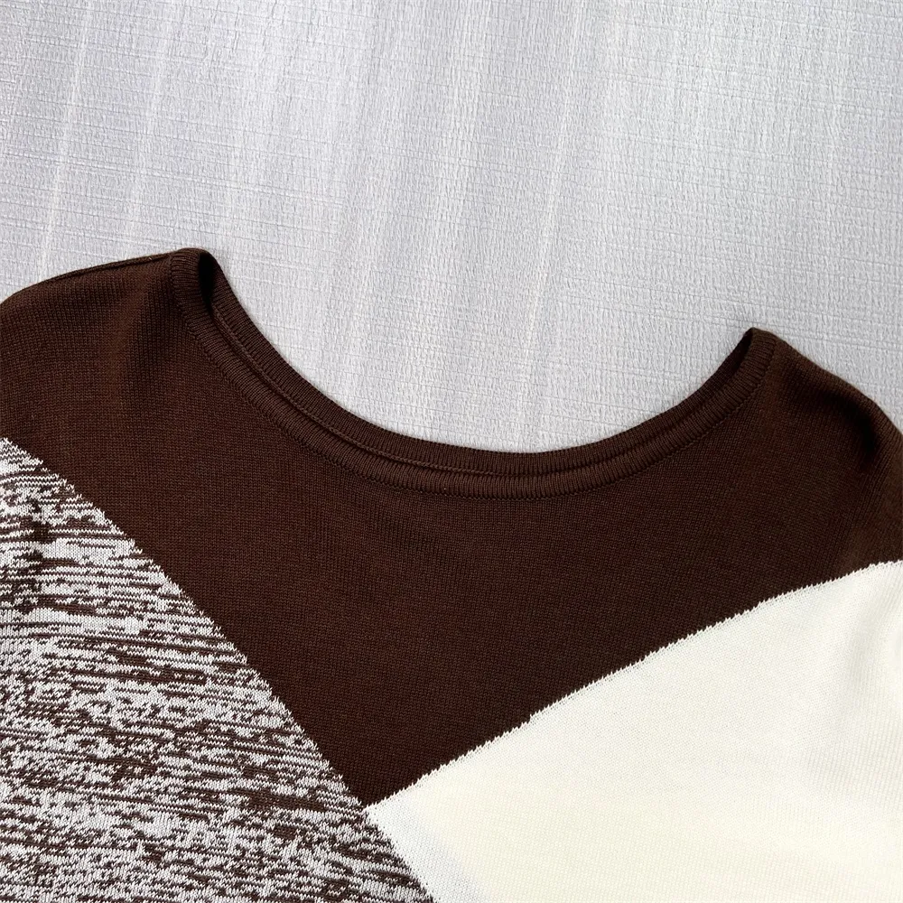 Custom Knitted FNJIA Women's Geometric color pattern design tops
