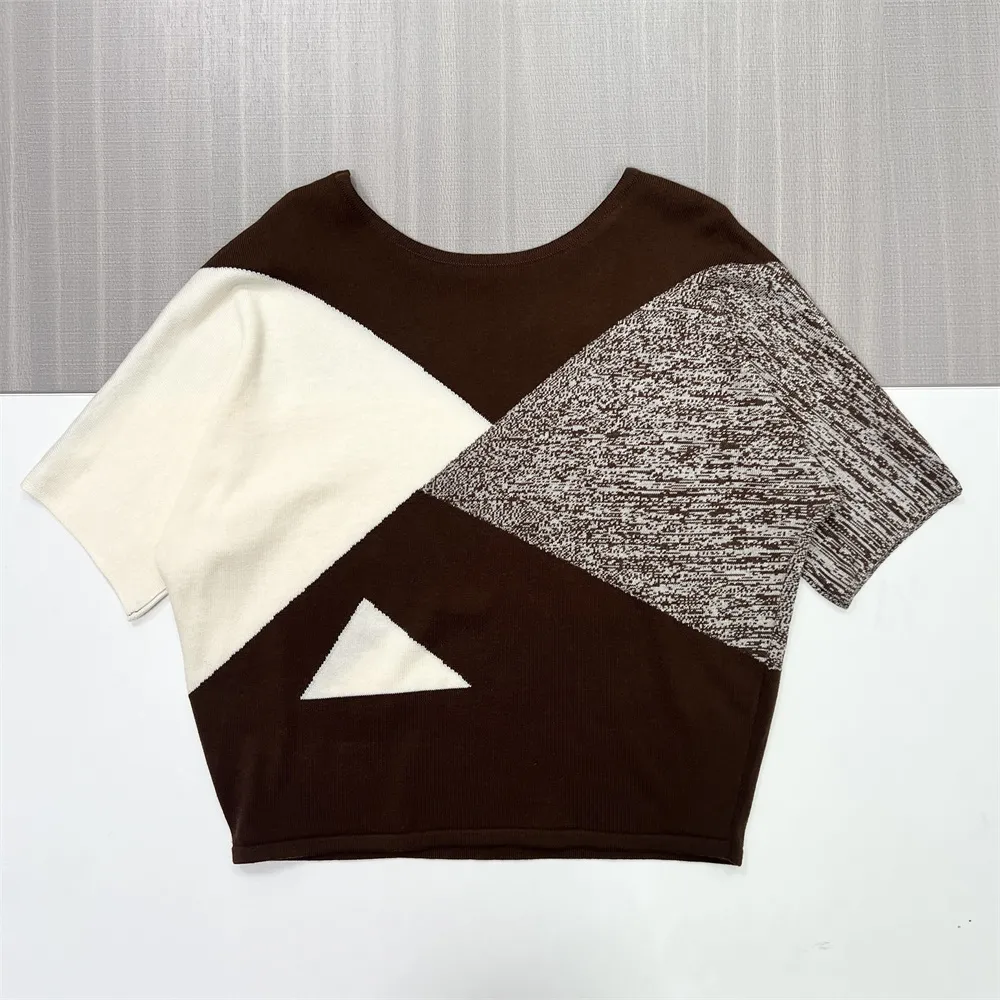 Custom Knitted FNJIA Women's Geometric color pattern design tops