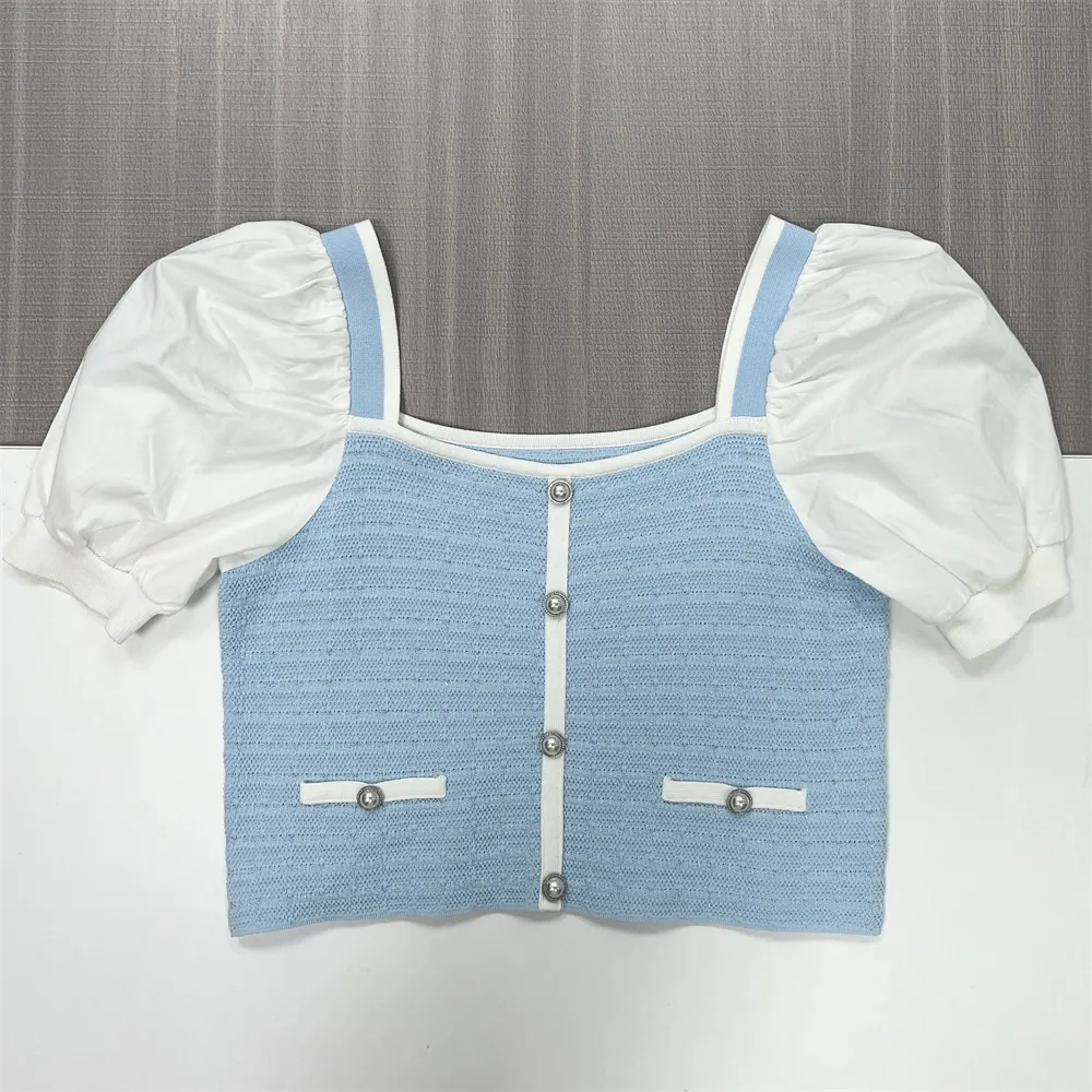 Custom FNJIA Chic Chanel-inspired Style Puff Sleeve Mini Women's Fashion Cardigan