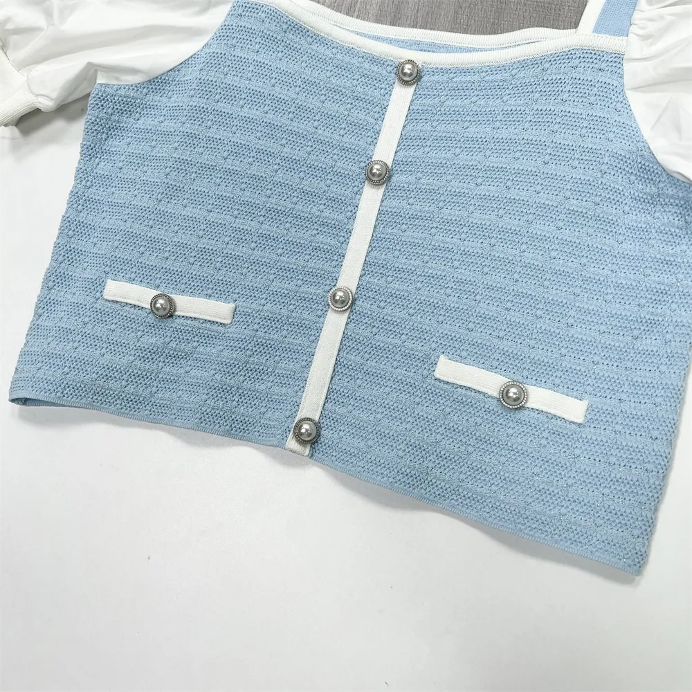 Custom FNJIA Chic Chanel-inspired Style Puff Sleeve Mini Women's Fashion Cardigan