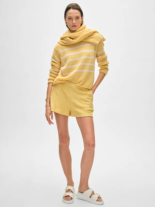 Women&rsquo;s Roll Trim Cream Yellow Stripe Sweater