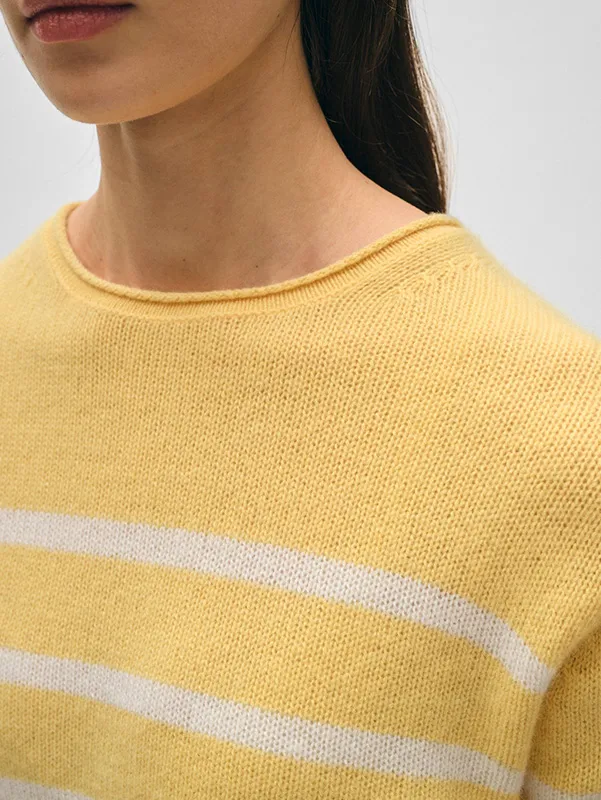 Women&rsquo;s Roll Trim Cream Yellow Stripe Sweater
