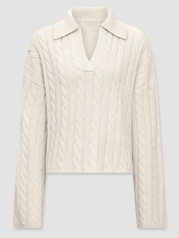 Women'S Wool Light Cable Dropped Shoulders Solid Knitted Sweater