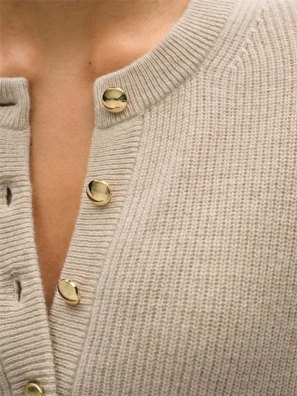 Button-embellished knitted pullover sweater