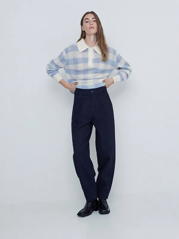 Custom Women's Polo Neck Plaid Knit Sweater