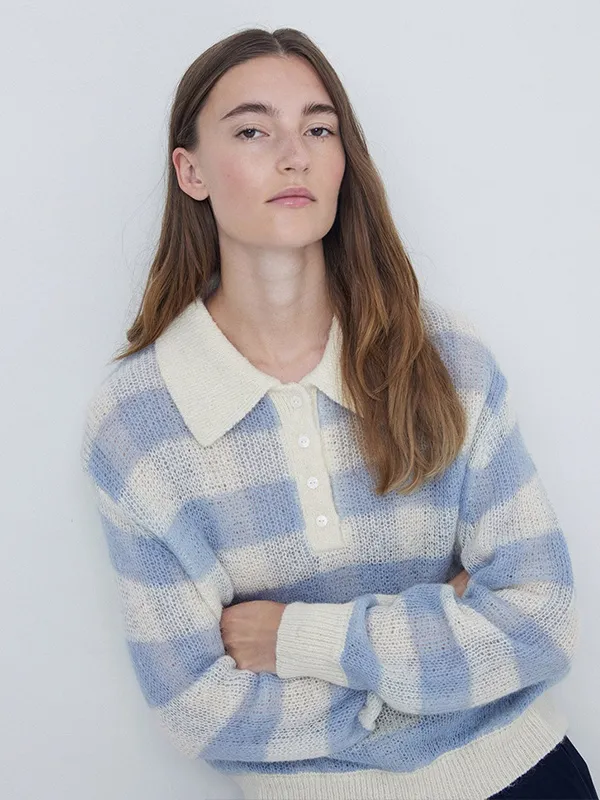 Custom Women's Polo Neck Plaid Knit Sweater