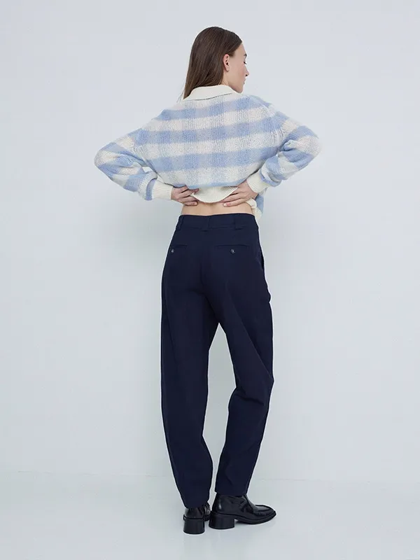 Custom Women's Polo Neck Plaid Knit Sweater