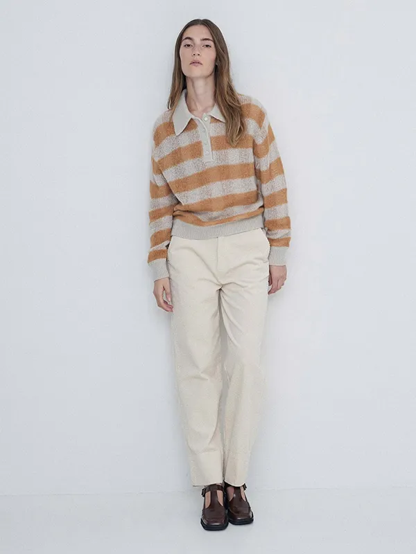 Custom Polo Neck Plaid Knit Women's Sweater