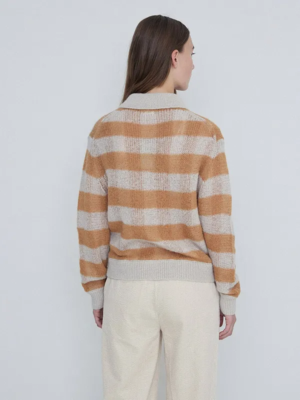 Custom Polo Neck Plaid Knit Women's Sweater