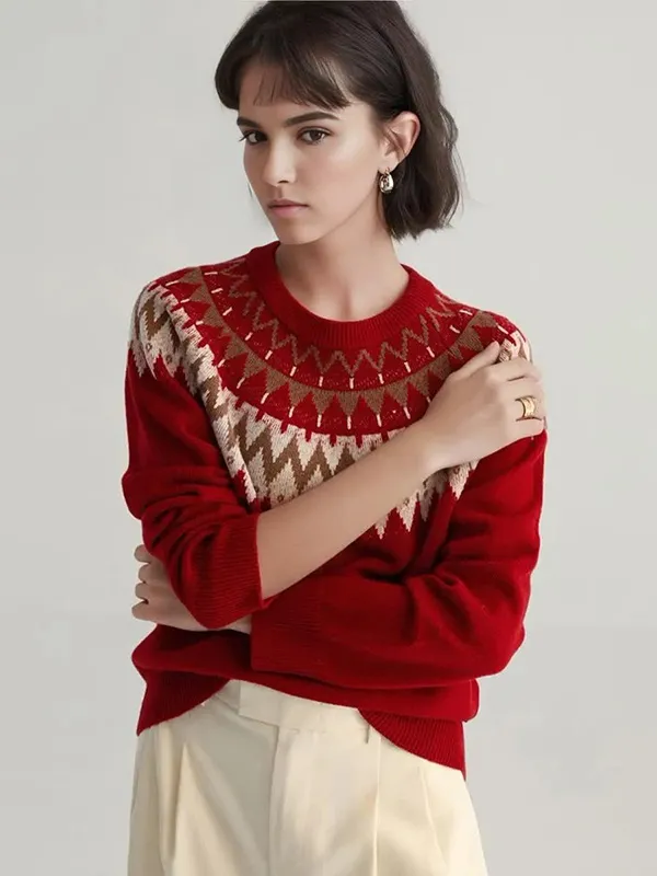 Custom FNJIA Knitwear Manufacturer Women's Jacquard Christmas Sweater