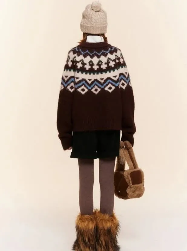 Custom Women's Christmas Sweater Coarse Needle Cord Jacquard Knit