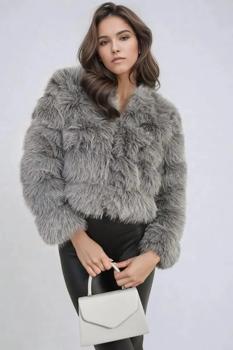 Factory Fluffy Coat for Women Winter Warm Large Size Cropped Coat Jacket With Hood Fashion Outside Short Style Faux Fur Coat