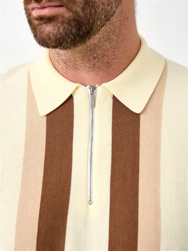 Custom quarter zipper vertical stripes design knitted polo shirt