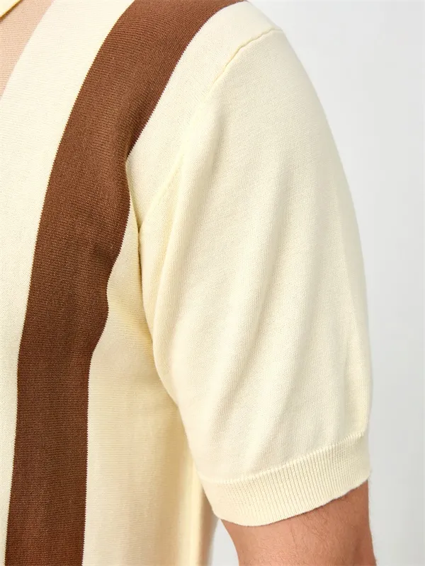 Custom quarter zipper vertical stripes design knitted polo shirt