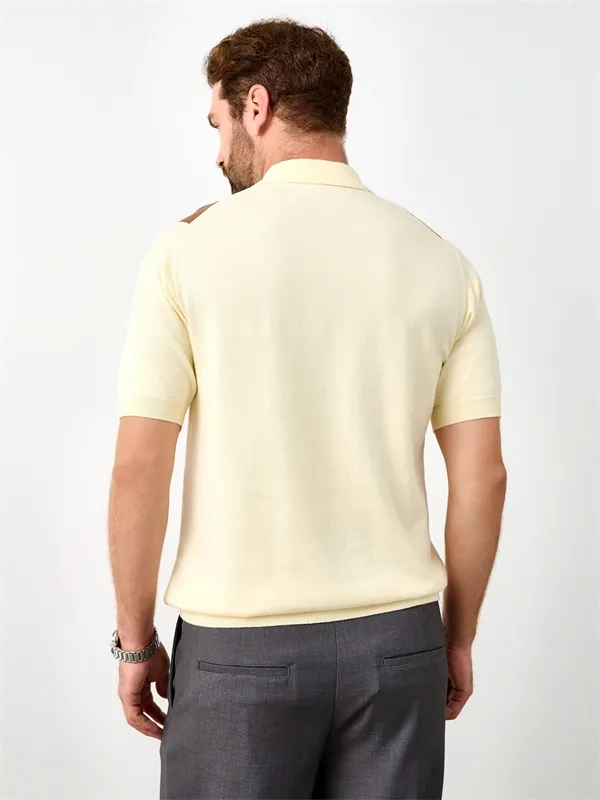 Custom quarter zipper vertical stripes design knitted polo shirt