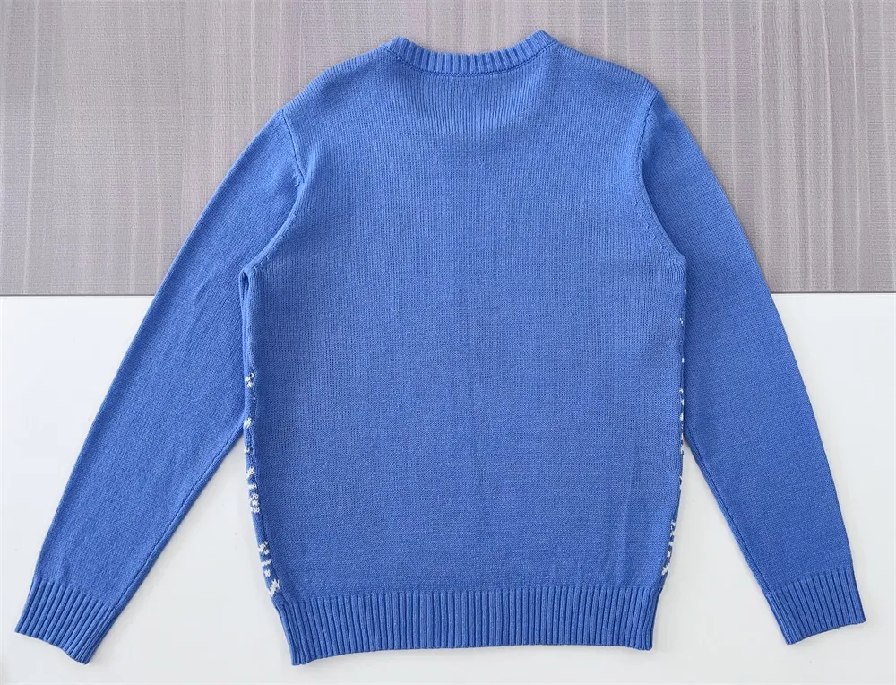 Custom Fnjia Xmas Sweater for women Blue penguin pattern Christmas Jumper