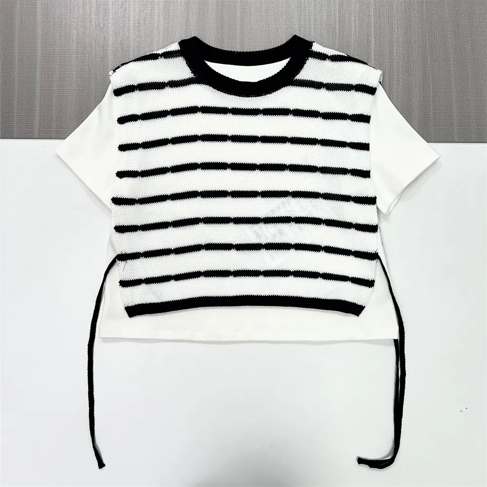 Custom women's striped top Side-opening lace-up design Sexy T-shirt
