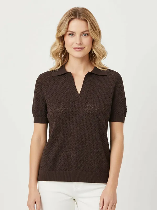 Custom FNJIA Knitted open-collar short-sleeved v-neck polo shirt
