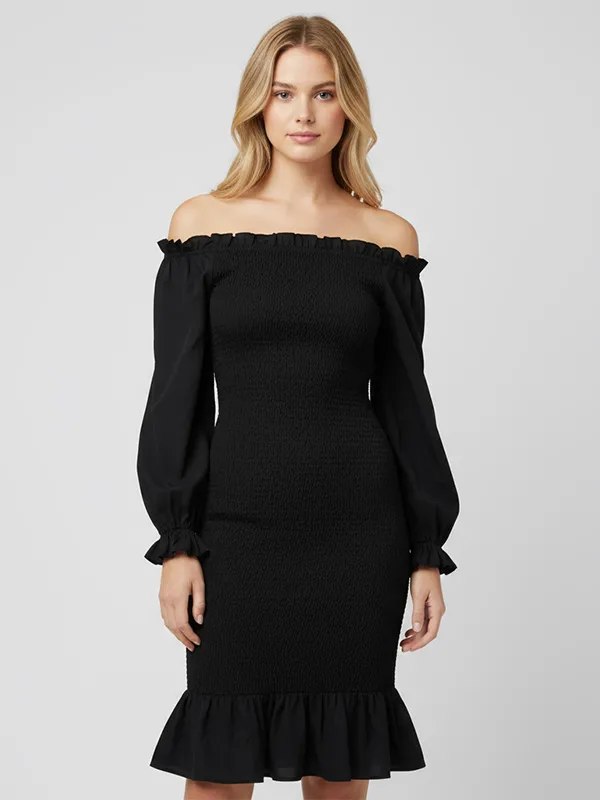 Custom FNJIA off-the-shoulder puff sleeves dresses