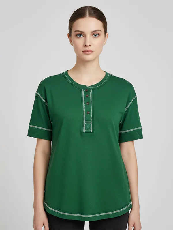 Custom round-neck button design women's pullover T-shirt