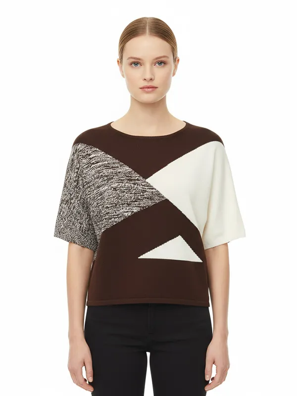 Custom Knitted FNJIA Women's Geometric color pattern design tops