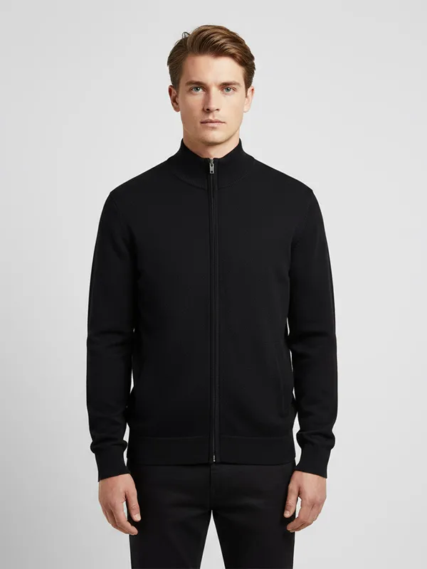 Custom men's knit solid-color zipper jacket