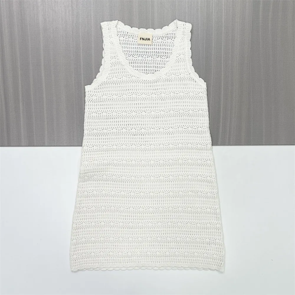 Women's Custom White Hollow-Out Knitted Mini Dress for B2B Tailoring