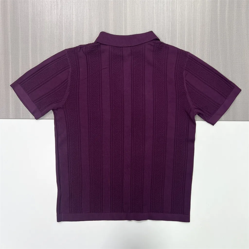 Custom Men's Textured Knit Polo Shirt - Short Sleeve Collared Casual Knit Top
