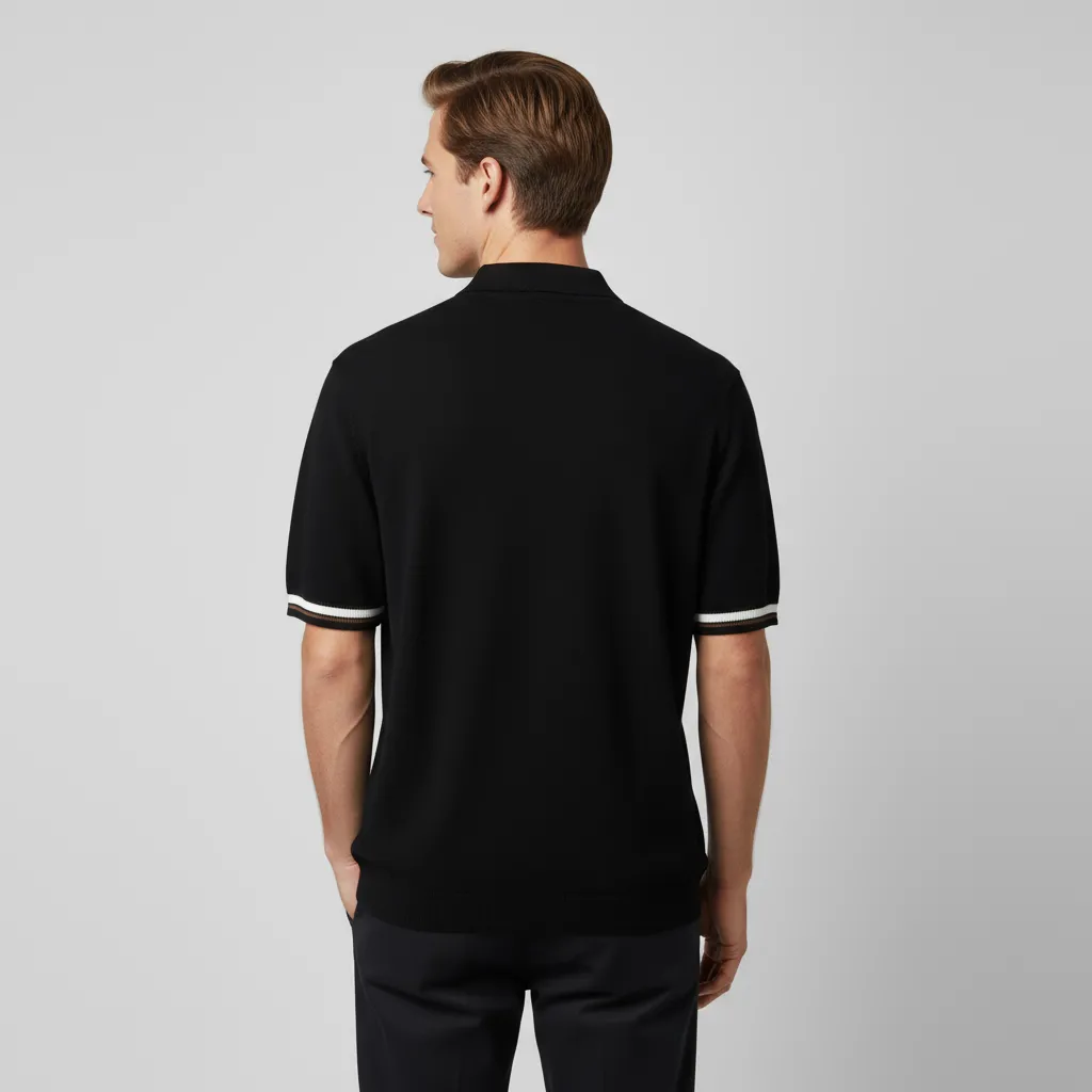 Custom Men's Striped Knit Polo Shirt - Short Sleeve Collared Top, Color & Yarn Customizable