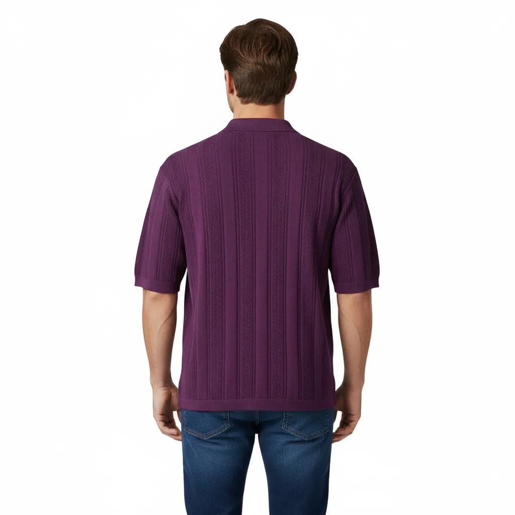 Custom Men's Textured Knit Polo Shirt - Short Sleeve Collared Casual Knit Top