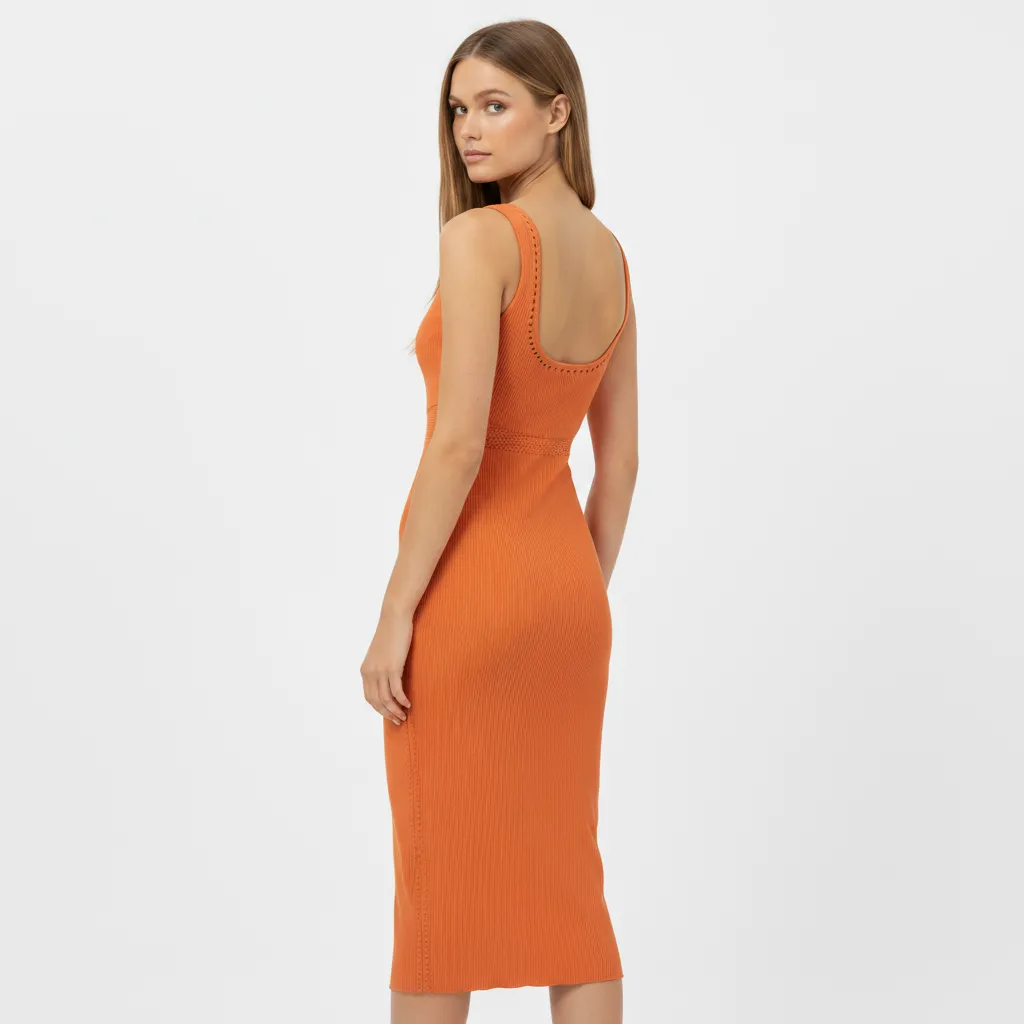 Women's Custom Knitted Bodycon Midi Dress with Hollow-Out Details for B2B