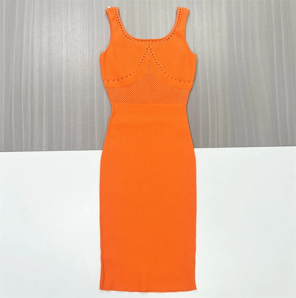 Women's Custom Knitted Bodycon Midi Dress with Hollow-Out Details for B2B