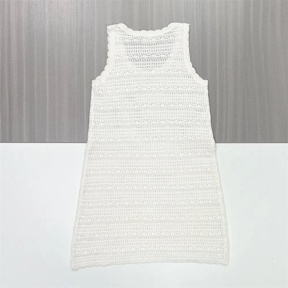 Women's Custom White Hollow-Out Knitted Mini Dress for B2B Tailoring