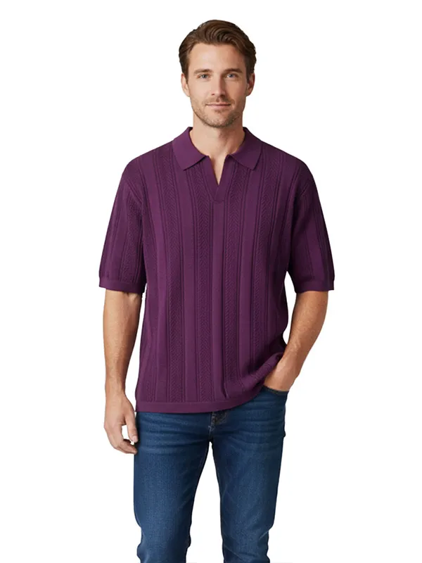 Custom Men's Textured Knit Polo Shirt - Short Sleeve Collared Casual Knit Top