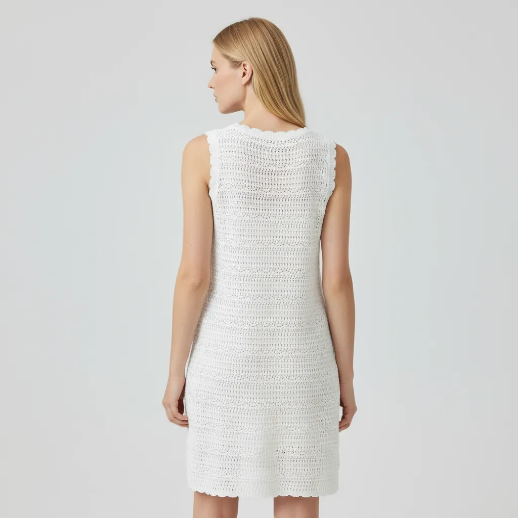Women's Custom White Hollow-Out Knitted Mini Dress for B2B Tailoring