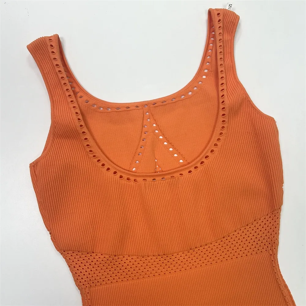 Women's Custom Knitted Bodycon Midi Dress with Hollow-Out Details for B2B