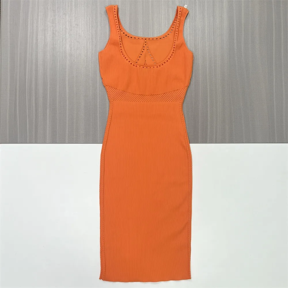 Women's Custom Knitted Bodycon Midi Dress with Hollow-Out Details for B2B