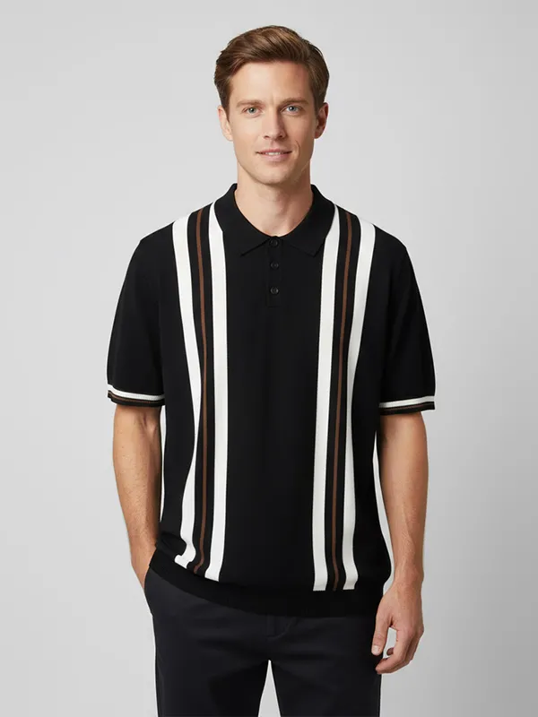 Custom Men's Striped Knit Polo Shirt - Short Sleeve Collared Top, Color & Yarn Customizable