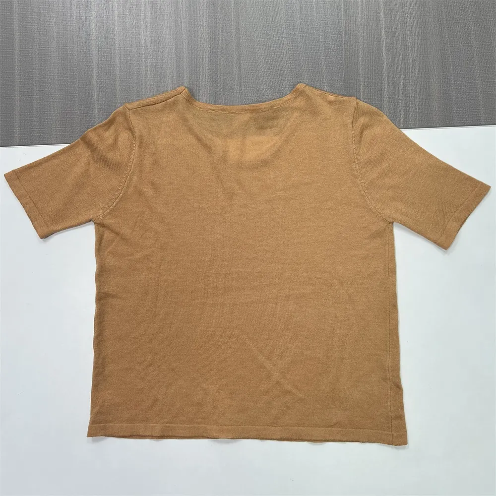 Custom Knit T-Shirt: Crisscross V-Neck, Short Sleeve, Elegant Design