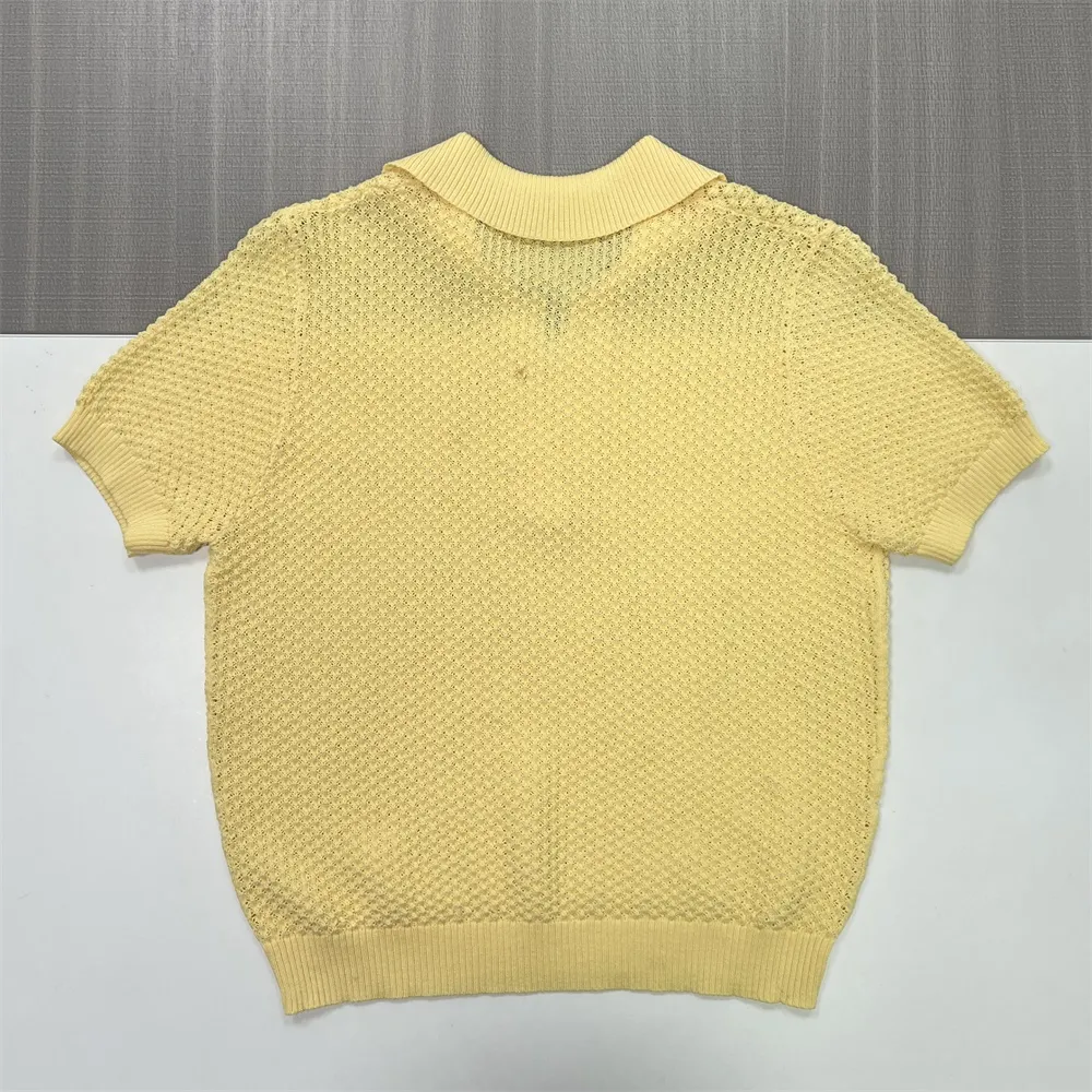 Custom Knit Polo T-Shirt: Textured Collar, V-Neck, Short Sleeve Design