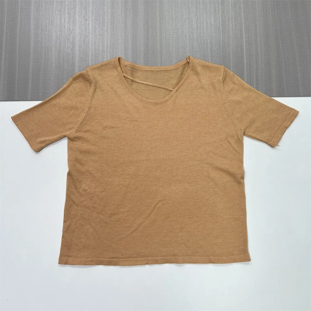 Custom Knit T-Shirt: Crisscross V-Neck, Short Sleeve, Elegant Design