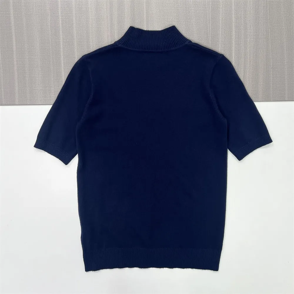 Mock Neck Knit T-Shirt: Short Sleeve, Slim Fit, Elegant Design
