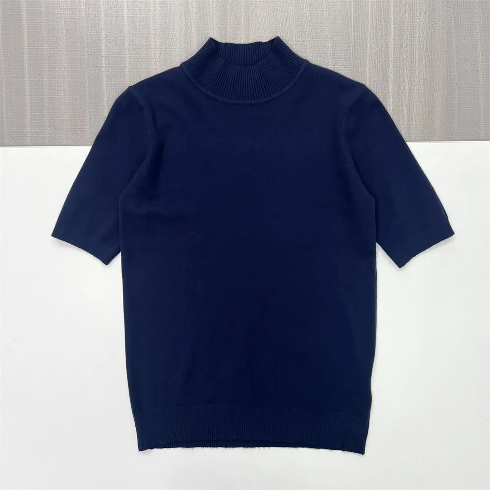 Mock Neck Knit T-Shirt: Short Sleeve, Slim Fit, Elegant Design