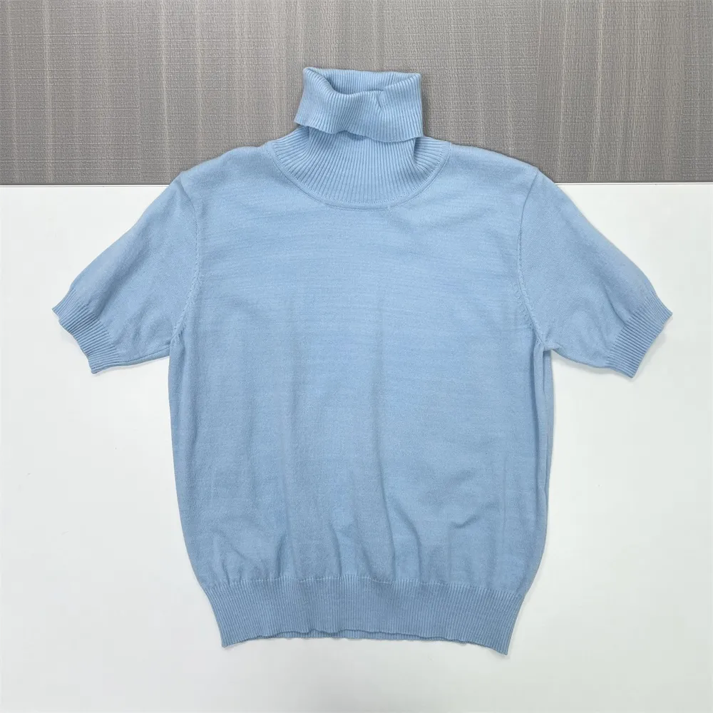 Custom Turtleneck Knit Sweater: Short Sleeve, Elegant Puff Detail Design